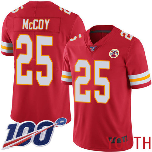 Youth Kansas City Chiefs #25 McCoy LeSean Red Team Color Vapor Untouchable Limited Player 100th Season Football Nike NFL Jersey
